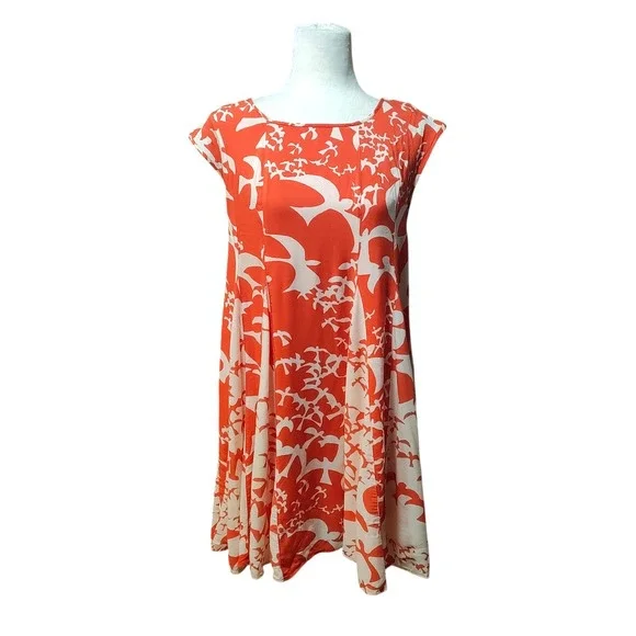 Maeve x Anthropologie Orange White Bird Print Cap Sleeve Dress Rayon Size Small - Picture 3 of 13